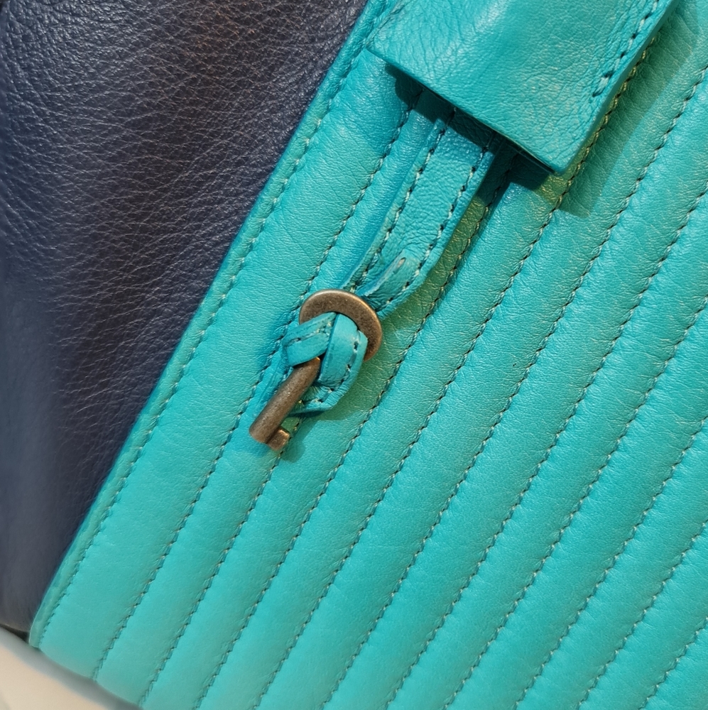 Authentic Zadig & Voltaire Blue/Green Leather Candide TOTE - Picture 10 of 12